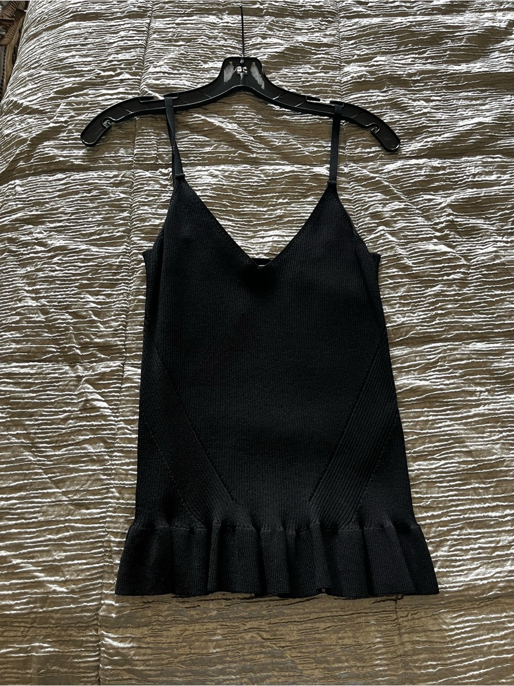 Sandro Black V-Neck Ruffle-Hem Knit Camisole